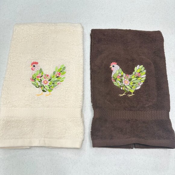 Chicken Towels Embroidered Hand Towel Set Hen Rooster Bathroom Home Farm Decor - Picture 7 of 13